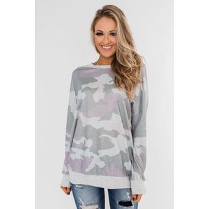 AndTheWhy Camo Print Long Sleeve Top